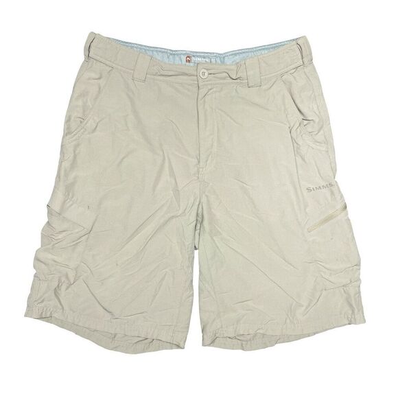 Simms Shorts Men's Size Large Beige Chino Guide Series Fly Fishing Cargo - Picture 1 of 14